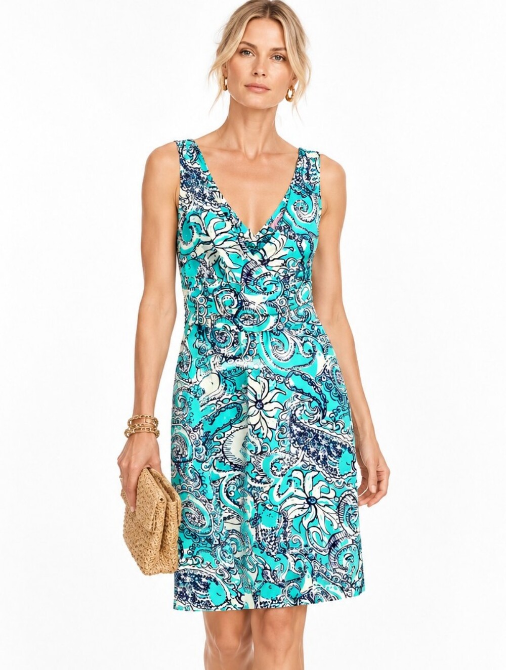 Lilly Pulitzer Shianne Dress Seafoam Montauk Deep V Neckline Sleeveless